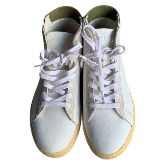 CLAE Bradley Mid Sneakers Kids 4 White Leather High Top Casual Shoes Minimalist - Picture 1 of 15